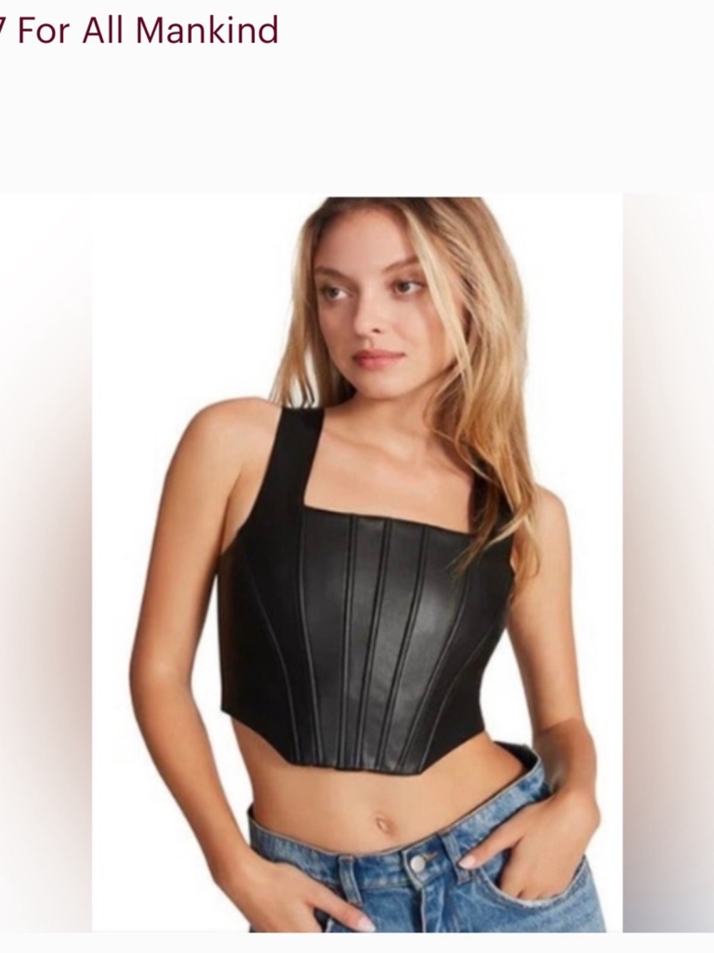 NWOT 7 For All Mankind Black Faux-Leather Corset Crop Cami